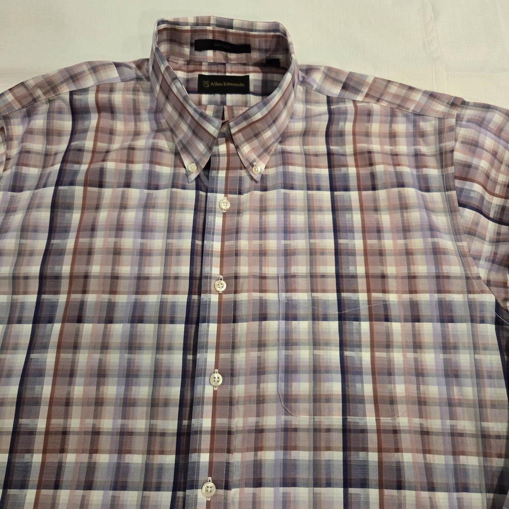 Allen Edmonds Lilac White Plaid Button Down 100% Cotton Men's Shirt Size XXL 2XL - Picture 2 of 13